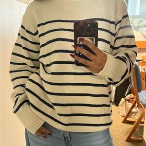 Brandy Melville Navy and Cream Striped Sweater